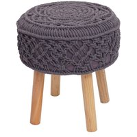 Sitzhocker HHG 482, Strickhocker Hocker Fußhocker, 45x41cm rund Makramee/Strick Stoff/Textil dunkelgrau von HHG