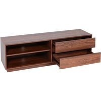 HHG - TV-Rack 120, Fernsehtisch Lowboard Kommode, Schublade, mdf 42x140x40cm Walnuss-Optik - brown von HHG