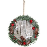 HHG - Türkranz 812, Dekokranz Weihnachtsdeko Kranz Weihnachtskranz, Tannenzapfen Holz rund Ø30cm von HHG