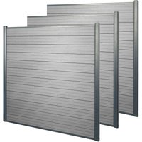 WPC-Sichtschutz Savoie, Windschutz Zaun, Alu Premium 3er Set, 5,6m grau - grey von HHG