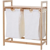 Wäschesammler HHG 731, Laundry Wäschesortierer Wäschekorb Wäschebehälter, Bambus 2 Fächer 74x64x33cm 70l weiß - white von HHG