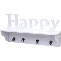 Wandgarderobe HHG 807 Happy, Garderobe Regal, 4 Haken massiv 30x60x13cm weiß - white von HHG