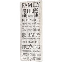 HHG - Wandgarderobe Familienregeln, Garderobe Garderobenpaneel, Shabby-Look Vintage mit 3 Haken 76x31cm - grey von HHG