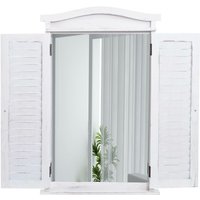 Wandspiegel Badspiegel Badezimmer Spiegelfenster mit Fensterläden, 71x46x5cm shabby weiß - white von HHG