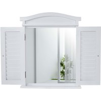 HHG - Wandspiegel Spiegelfenster mit Fensterläden 53x42x5cm weiß lackiert - white von HHG