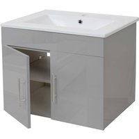 Waschbecken + Unterschrank HHG 235, Waschbecken Waschtisch, MVG-zertifiziert, hochglanz 60cm grau - grey von HHG