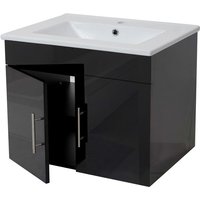 Waschbecken + Unterschrank HHG 235, Waschbecken Waschtisch, MVG-zertifiziert, hochglanz 60cm schwarz - black von HHG