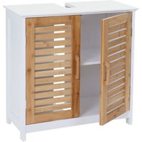 HHG - Waschbeckenunterschrank 370, Badezimmer Unterschrank Badschrank mit Staufach, Bambus mdf 60x60x30cm weiß-braun - brown von HHG