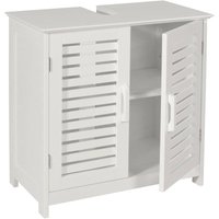 Waschbeckenunterschrank HHG 370, Badezimmer Unterschrank Badschrank mit Staufach, Bambus mdf 60x60x30cm weiß - white von HHG