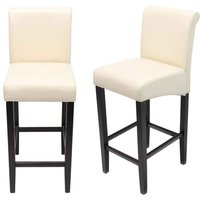 HHG - neuwertig] 2er-Set Barhocker 717, Barstuhl Tresenhocker creme, dunkle Beine, Leder von HHG
