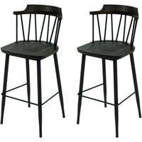 HHG - neuwertig] 2er-Set Barhocker 877b, Tresenhocker Barstuhl, Massivholz Retro Design Metall Fußablage Gastronomie anthrazit von HHG