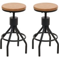 Neuwertig] 2er-Set Barhocker HHG 962, Barstuhl, höhenverstellbar drehbar Fußablage Industrial Metall Massiv-Holz natur von HHG