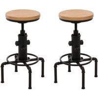 Neuwertig] 2er-Set Barhocker HHG 970, Barstuhl Tresenhocker höhenverstellbar drehbar Fußablage Industrial Eisen Massiv-Holz natur von HHG