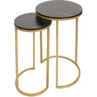 HHG - neuwertig] 2er-Set Beistelltisch 401, Kaffeetisch Nachttisch Loungetisch, Marmor-Optik mdf schwarz-gold von HHG