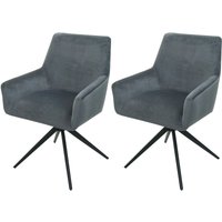 HHG - neuwertig] 2er-Set Esszimmerstuhl 081, Küchenstuhl Armlehne, drehbar Auto-Position Stoff mvg dunkelgrau von HHG