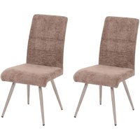 Neuwertig] 2er-Set Esszimmerstuhl HHG 102, Küchenstuhl Lehnstuhl, Edelstahl gebürstet Stoff/Textil Chenille Öko-Tex braun von HHG