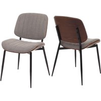 HHG - neuwertig] 2er-Set Esszimmerstuhl 203, Küchenstuhl Stuhl, Bugholz Stoff (370g/m²) Öko-Tex mvg Walnuss-Optik, hellgrau von HHG