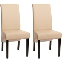 HHG - neuwertig] 2er-Set Esszimmerstuhl Cesena Leder, creme, dunkle Füße von HHG