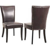 HHG - neuwertig] 2er-Set Esszimmerstuhl Chesterfield Edinburgh, Stuhl Küchenstuhl, Nieten MVG-zertifiziert Kunstleder, braun, dunkle Beine von HHG