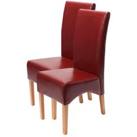 HHG - neuwertig] 2er-Set Esszimmerstuhl Crotone, leder rot, helle Beine von HHG