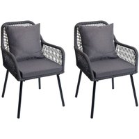 Neuwertig] 2er-Set Gartenstuhl HHG 475, Outdoor Sitz-/Rückenpolster Aluminium Seilgeflecht Rope anthrazit, Bezug dunkelgrau von HHG