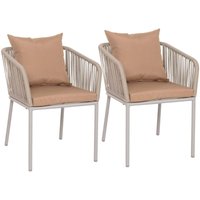 HHG - neuwertig] 2er-Set Gartenstuhl 616, Outdoor Armlehne, wetterfest Aluminium Seilgeflecht Rope grau Kissen taupe von HHG