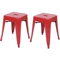HHG - neuwertig] 2er-Set Hocker 804, Metallhocker Sitzhocker, Metall Industriedesign stapelbar rot von HHG