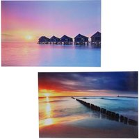 HHG - neuwertig] 2er-Set LED-Bild Leinwandbild Leuchtbild Wandbild 40x60cm, Timer Vacancy von HHG