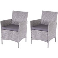 HHG - neuwertig] 2er-Set Poly-Rattan Gartensessel Hamar, Korbsessel grau, Kissen anthrazit von HHG