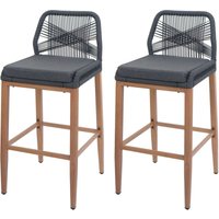 Neuwertig] 2er-Set Rope-Barhocker HHG 982, Outdoor Sitzpolster Seilgeflecht Metall Holz-Optik anthrazit, Kissen dunkelgrau von HHG