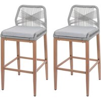 Neuwertig] 2er-Set Rope-Barhocker HHG 982, Outdoor Sitzpolster Seilgeflecht Metall Holz-Optik hellgrau, Kissen hellgrau von HHG