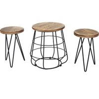HHG - neuwertig] 2er-Set Sitzhocker mit Tisch 844, Sitzgruppe, Industriedesign Echtholz MVG-zertifiziert von HHG