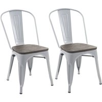 HHG - neuwertig] 2er-Set Stuhl 404 inkl. Holz-Sitzfläche, Bistrostuhl Stapelstuhl, Metall Industriedesign stapelbar grau - grey von HHG