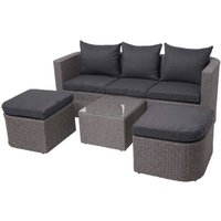HHG - neuwertig] 3in1-Garnitur 282, Garten-/Lounge-Set Sonneninsel, Spun Poly Poly-Rattan mvg grau, Kissen anthrazit von HHG