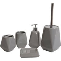 Neuwertig] 5-teiliges Badset HHG 680, WC-Garnitur Badezimmerset Badaccessoires, Keramik grau - grey von HHG