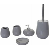 Neuwertig] 5-teiliges Badset HHG 682, WC-Garnitur Badezimmerset Badaccessoires, Keramik grau - grey von HHG