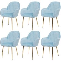 Neuwertig] 6er-Set Esszimmerstuhl HHG 240, Stuhl Küchenstuhl, Retro Design Samt mint, goldene Beine - blue von HHG