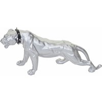 HHG - neuwertig] Deko Figur Panther 59cm, Polyresin Skulptur Leopard, In-/Outdoor silber matt mit Halsband - grey von HHG