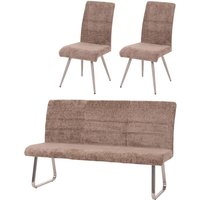 Neuwertig] Esszimmer-Set HHG 221, 2er-Set Stuhl + Sitzbank 180cm, Edelstahl gebürstet Stoff/Textil Chenille braun von HHG