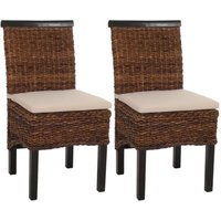 HHG - neuwertig] Esszimmerstuhl Acireale, Korbgeflecht (2er-Set) dunkel, mit Kissen von HHG