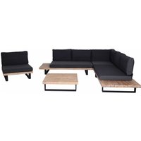 HHG - neuwertig] Garten-Garnitur mit Sessel 469, Lounge-Set Sofa, Spun Poly Akazie Holz mvg Aluminium hellbraun, Polster dunkelgrau von HHG