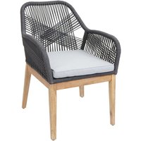 Neuwertig] Gartenstuhl HHG 678b, Sessel Outdoor Stuhl, wetterfest Seilgeflecht Rope Holz Akazie dunkelgrau Kissen hellgrau von HHG