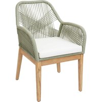Neuwertig] Gartenstuhl HHG 678b, Sessel Outdoor Stuhl, wetterfest Seilgeflecht Rope Holz Akazie grün Kissen creme von HHG
