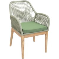 HHG - neuwertig] Gartenstuhl 678b, Sessel Outdoor Stuhl, wetterfest Seilgeflecht Rope Holz Akazie grün Kissen grün von HHG