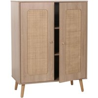 HHG - neuwertig] Highboard 209, Kommode Schrank Sideboard, Staufächer, Kubu Rattan Holz 106x80x41cm Eiche-Optik von HHG