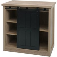 HHG - neuwertig] Kommode 119, Schrank Regal, Schiebetüre 5 Staufächer, Holz-Optik Industrial Metall 84x80x40cm naturfarben - beige von HHG