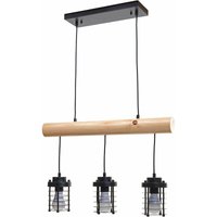 HHG - neuwertig] Pendelleuchte 207, Hängelampe Hängeleuchte, Industrial Vintage Massiv-Holz Metall schwarz 3 Käfiglampenschirme von HHG