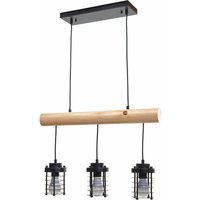 Neuwertig] Pendelleuchte HHG 207, Hängelampe Hängeleuchte, Industrial Vintage Massiv-Holz Metall schwarz 3 Käfiglampenschirme von HHG