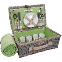 Neuwertig] Picknickkorb-Set HHG 140 für 4 Personen, Weiden-Korb, Porzellan Edelstahl grau-grün - grey von HHG