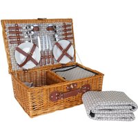 Neuwertig] Picknickkorb-Set HHG 141 für 4 Personen, Weiden-Korb + Kühlfach + Picknickdecke, Porzellan Edelstahl, beige - brown von HHG